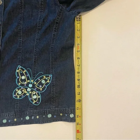 Alfred Dunner dark Denim Jacket with Butterfly Accents. Size 16. Pre-owned. - Picture 10 of 12